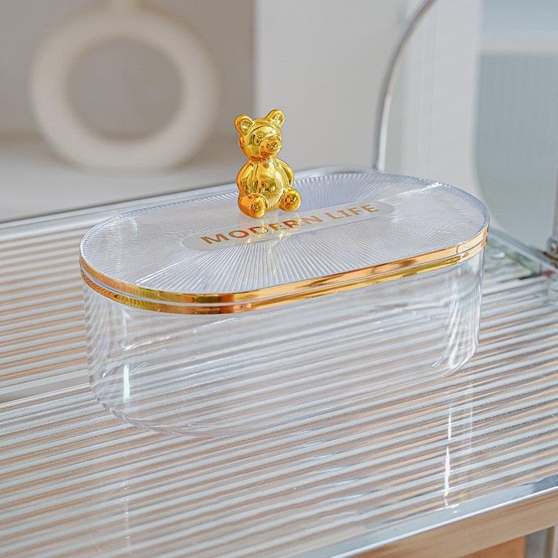 Cotton Swab Holder Luxury Gold Bear Acrylic Cosmetic Cotton Pads Sponge Storage Box Mask Organizer Container New Arrival - MB STORE