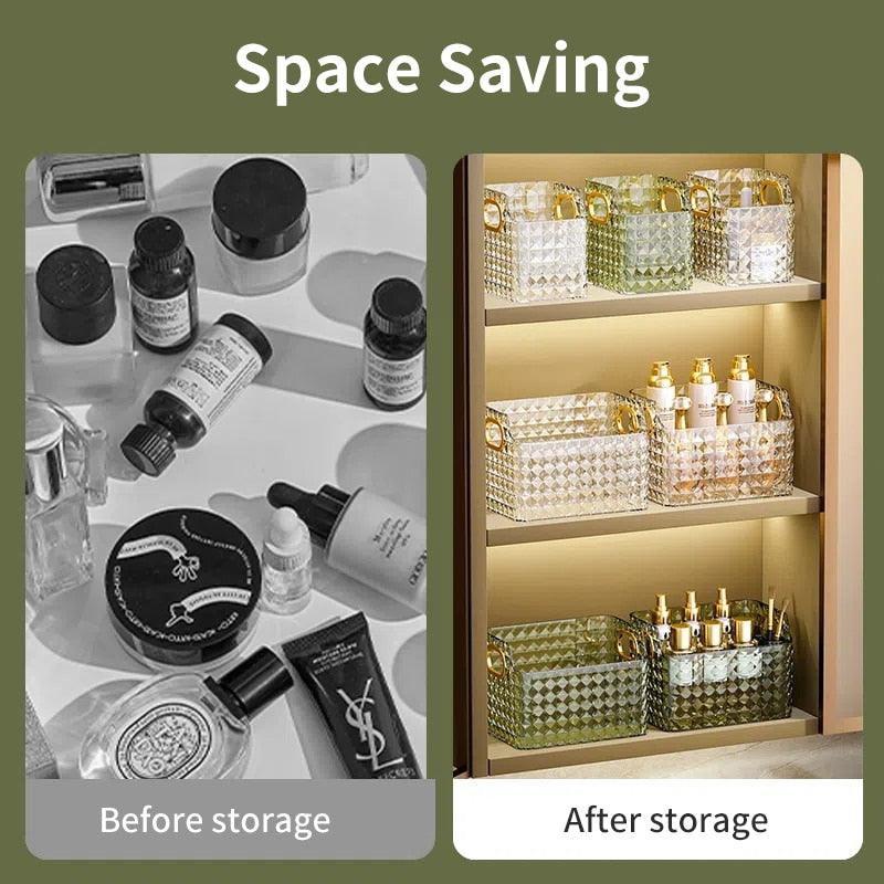 Bathroom Storage Box Rectangular Desktop Cosmetics Storage Basket Handle Stackable Makeup Organizers Rack Lipsticks Container - MB STORE