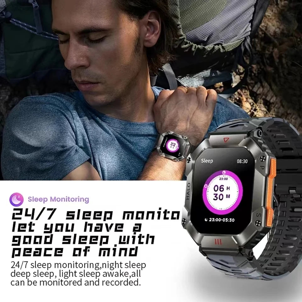 New Tough and intelligent Smartwatch 2024 - military model, Compass, GPS, Voice, sports modes 620Mah