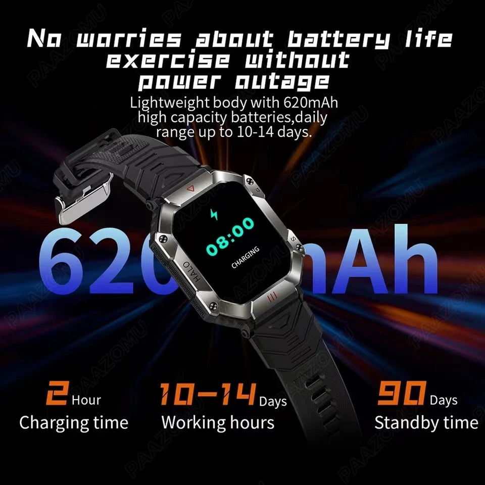 New Tough and intelligent Smartwatch 2024 - military model, Compass, GPS, Voice, sports modes 620Mah