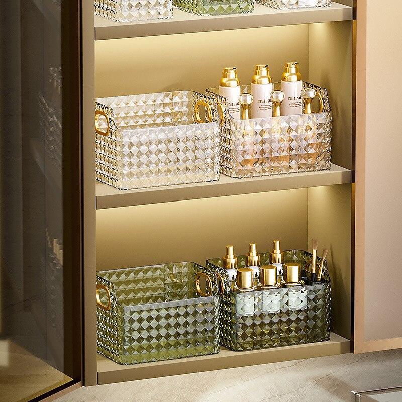 Bathroom Storage Box Rectangular Desktop Cosmetics Storage Basket Handle Stackable Makeup Organizers Rack Lipsticks Container - MB STORE