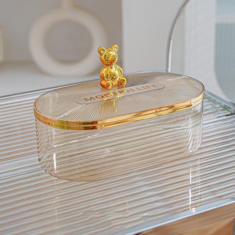 Cotton Swab Holder Luxury Gold Bear Acrylic Cosmetic Cotton Pads Sponge Storage Box Mask Organizer Container New Arrival - MB STORE
